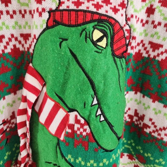 33 Degrees Dinosaur Christmas Sweater Size S T-Rex Hat Scarf Ugly Xmas Party - Picture 3 of 11